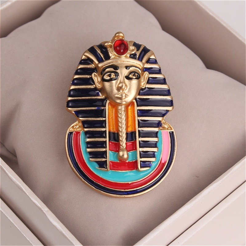 Women'S Egyptian Accessories - Gold- Plated Egyptian Pharaoh Brooch Enamel