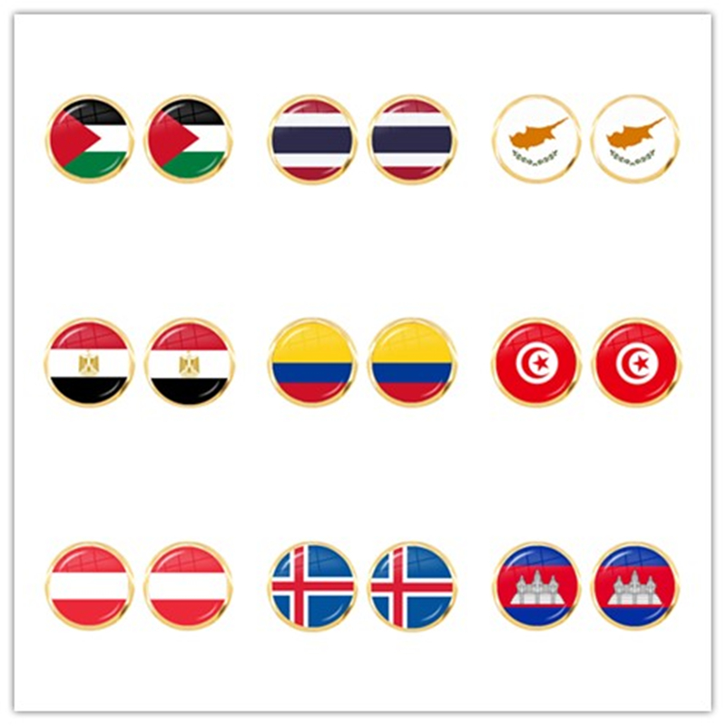 Women Accessories Egypt - National Flag Glass Cabochon Stud Earrings