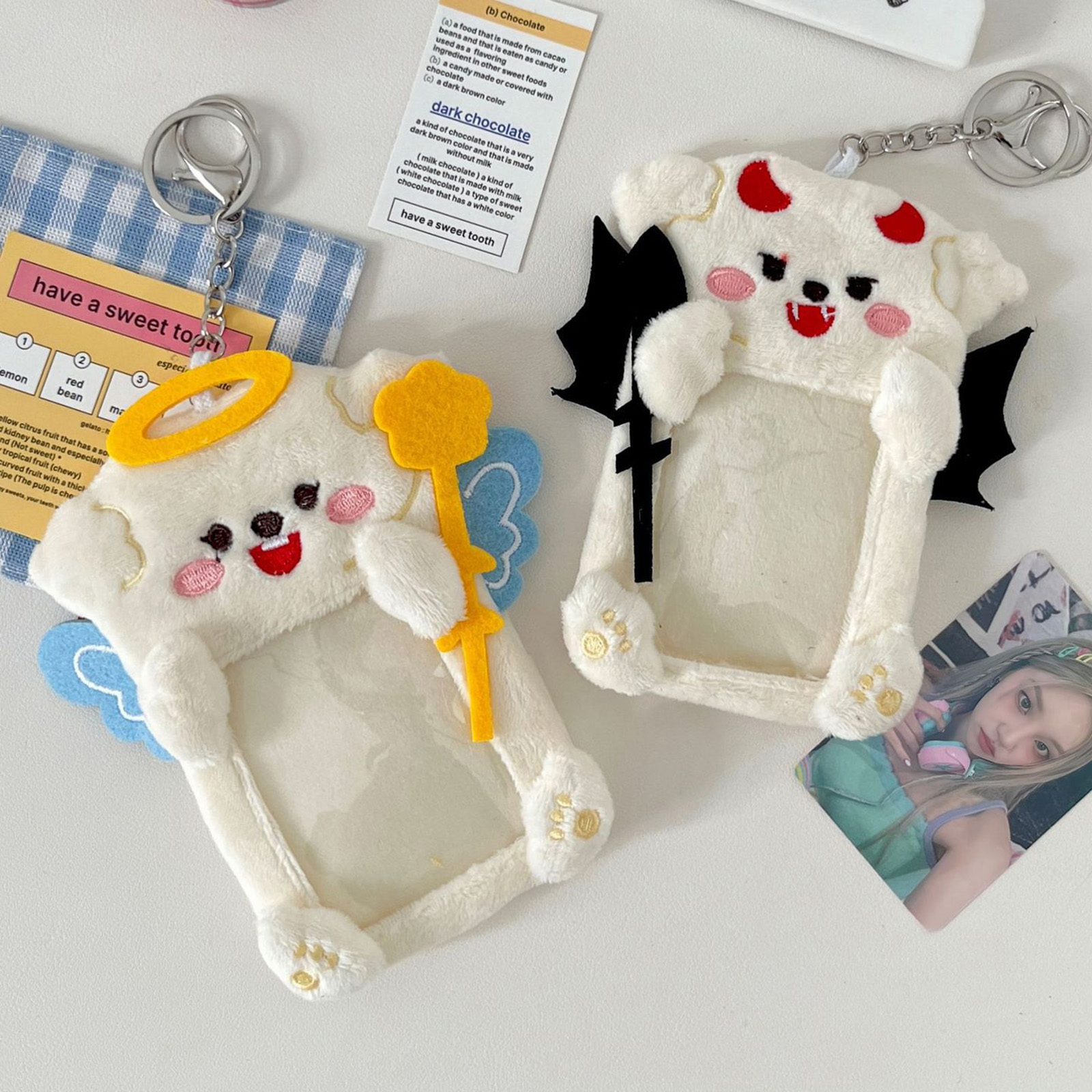 Women Accessories Holder - Plush Angel Devil Keychain Cute Pendant