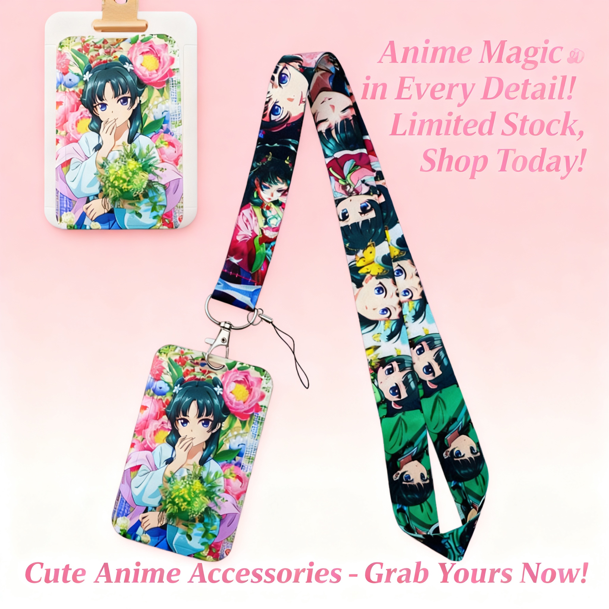 Women Accessories Holder - Cute Anime Girl Lanyard Neck Strap