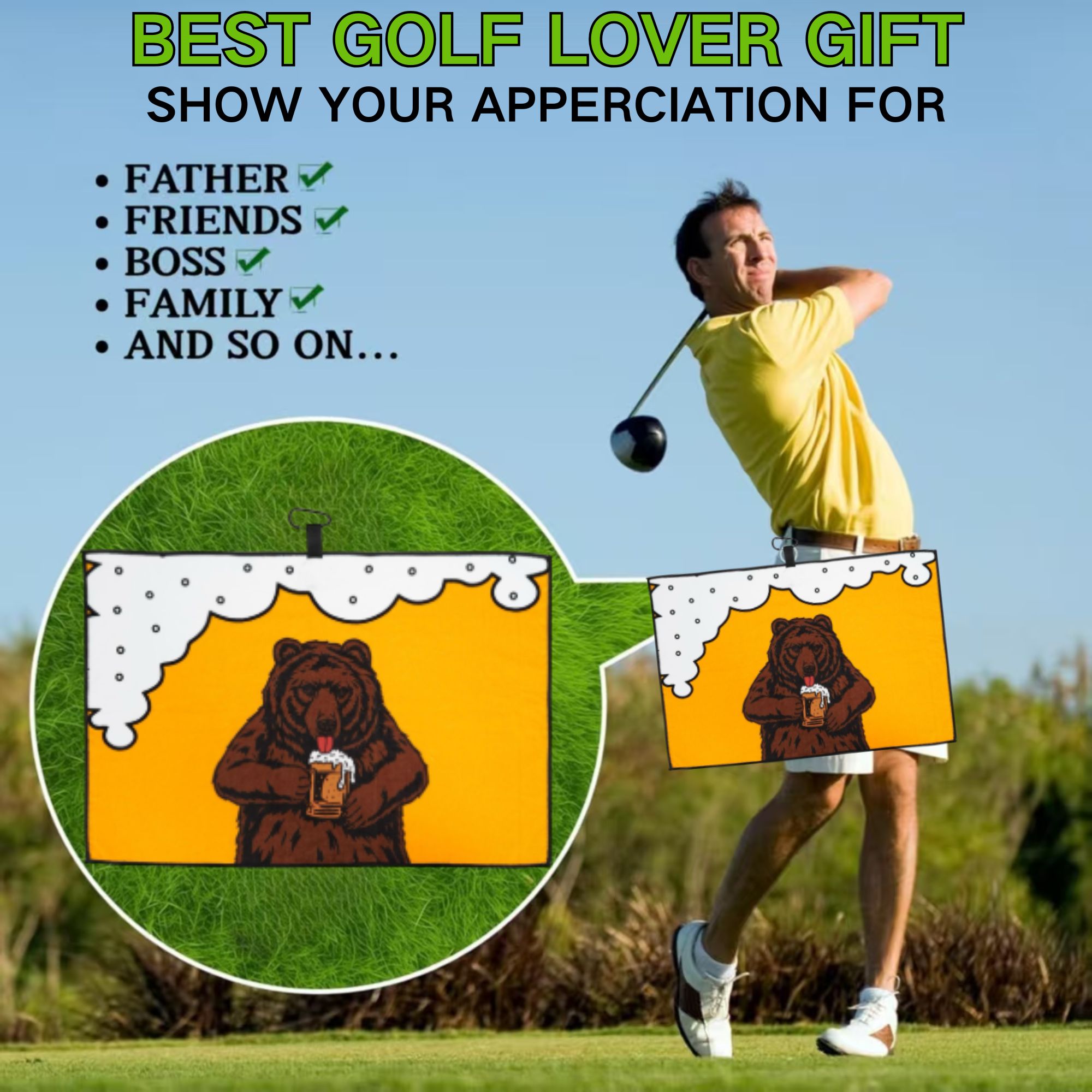 Brown bear Golf Towel Orange a – обзор и цена Women'S Golf Accessories