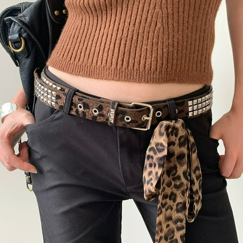 Y2K Leopard Rivet Belt Square  – обзор и цена Women'S Jeans Accessories Chain