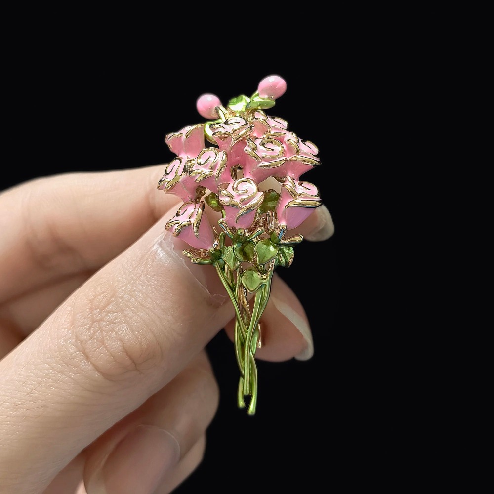 Pink Enamel Rose Bouquet Brooc – обзор и цена Women Accessories Bouquet
